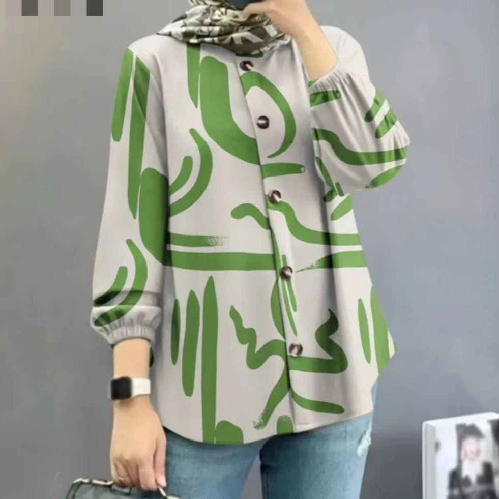 Women's Floral Puff Sleeve Casual Shirt