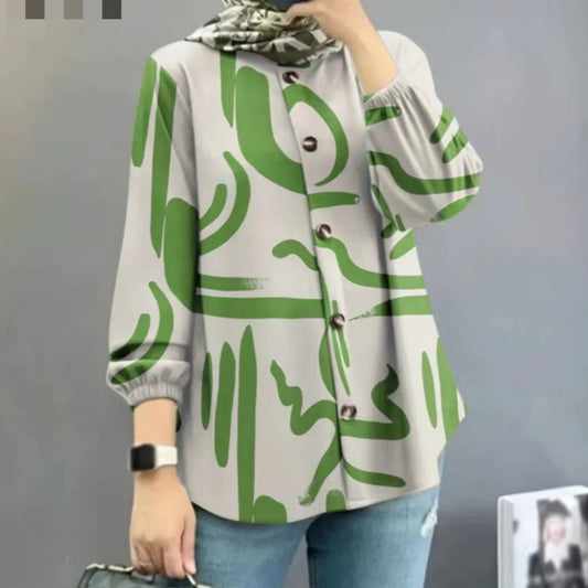 Women's Floral Puff Sleeve Casual Shirt
