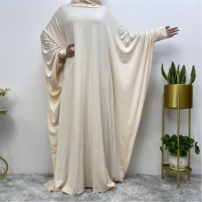 Solid Color Fashion Bat Sleeve Abaya Dress