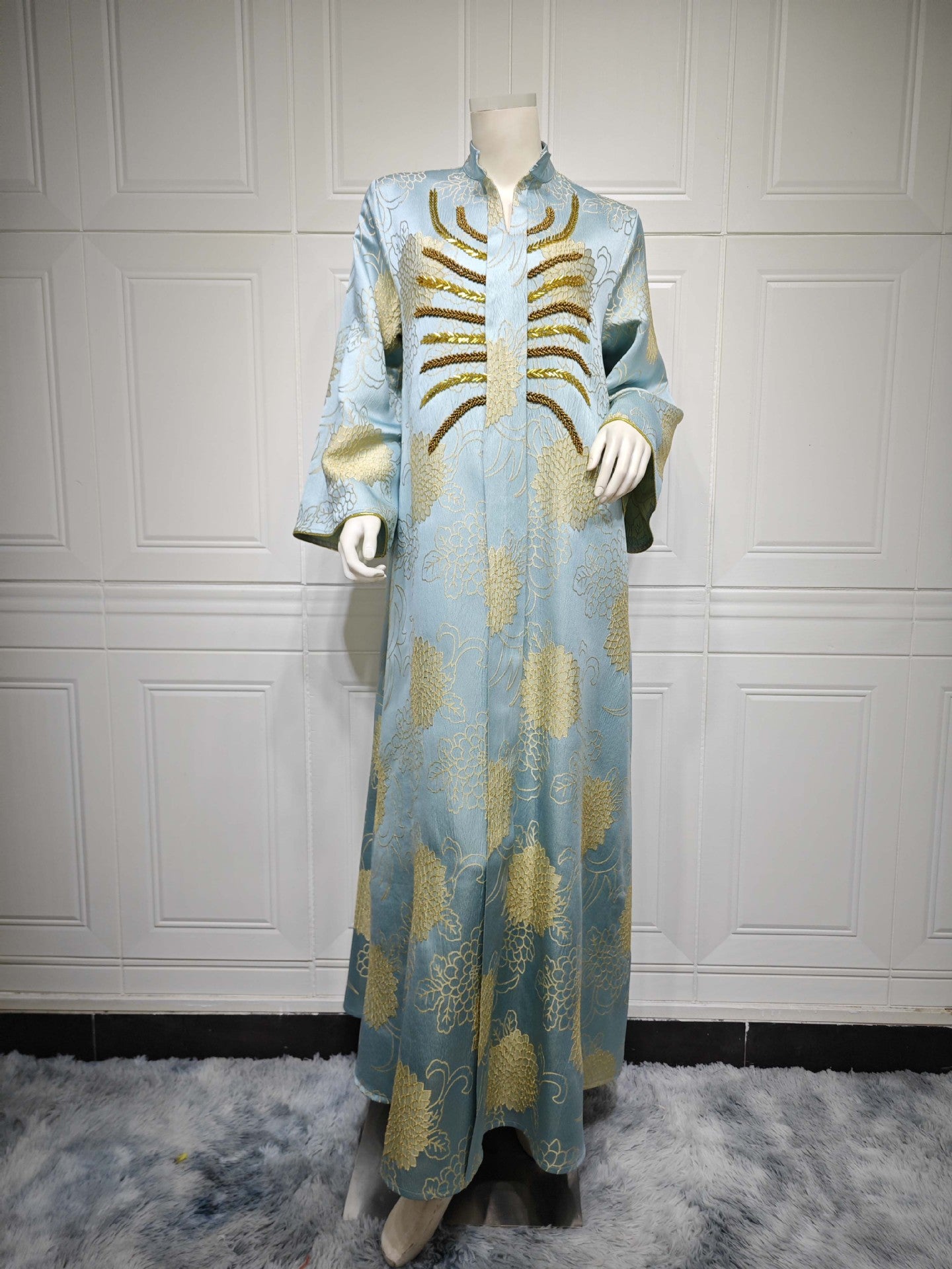 Women's V-neck Jacquard Beaded Dress