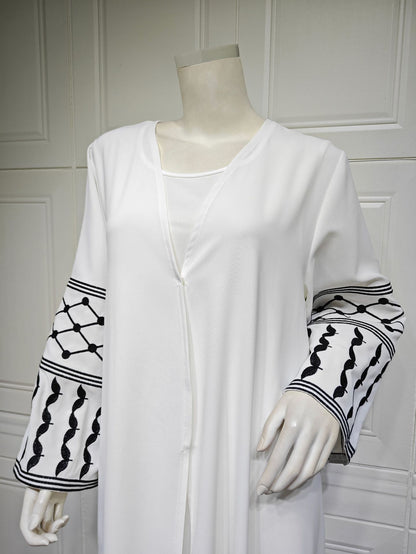 Women's White Abaya Embroidered Robe