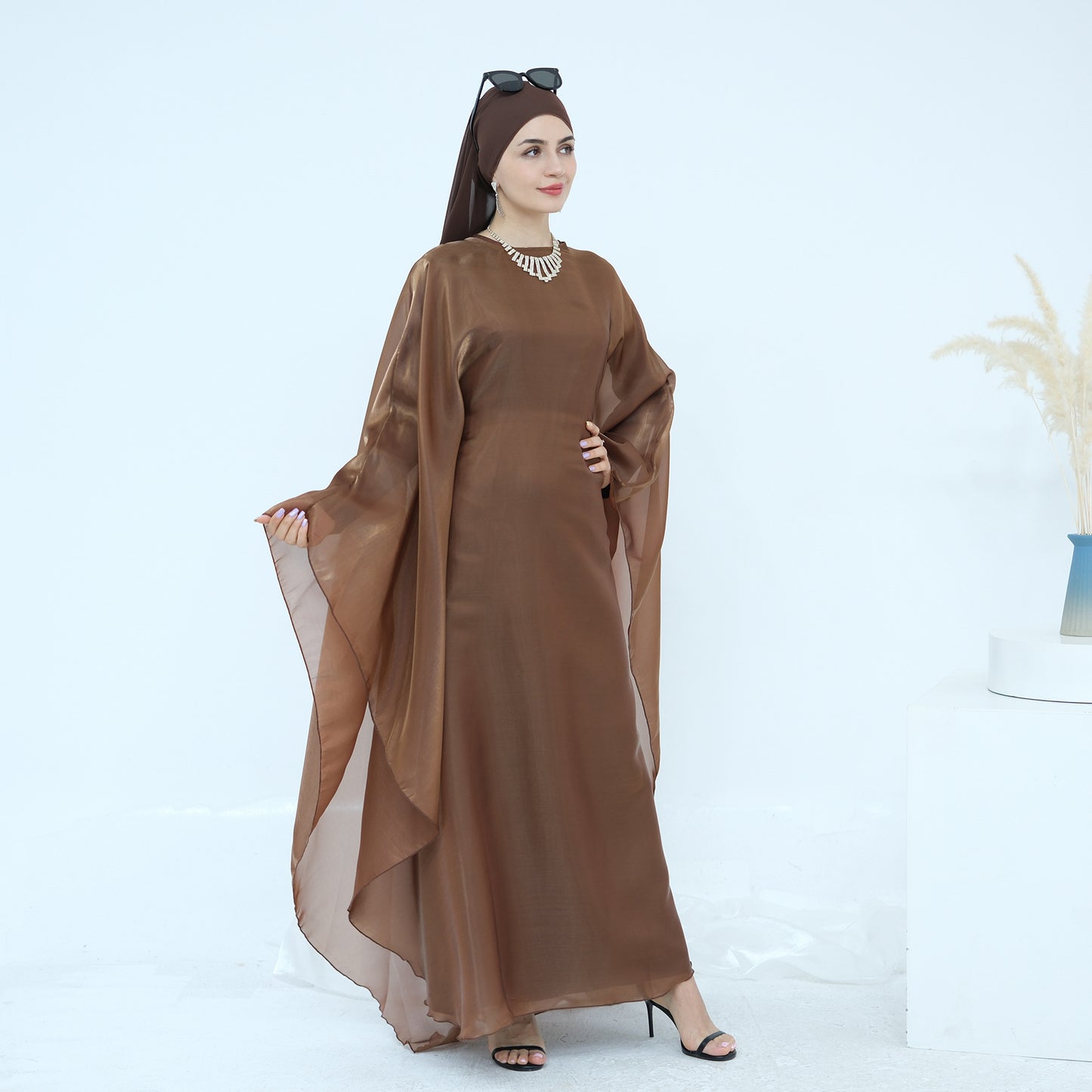 Solid Elegant Dubai Muslim Long Robe Two-Piece Set