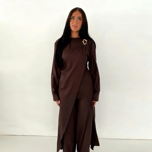 Elegant Two Piece Modest Set Long Top and Pants