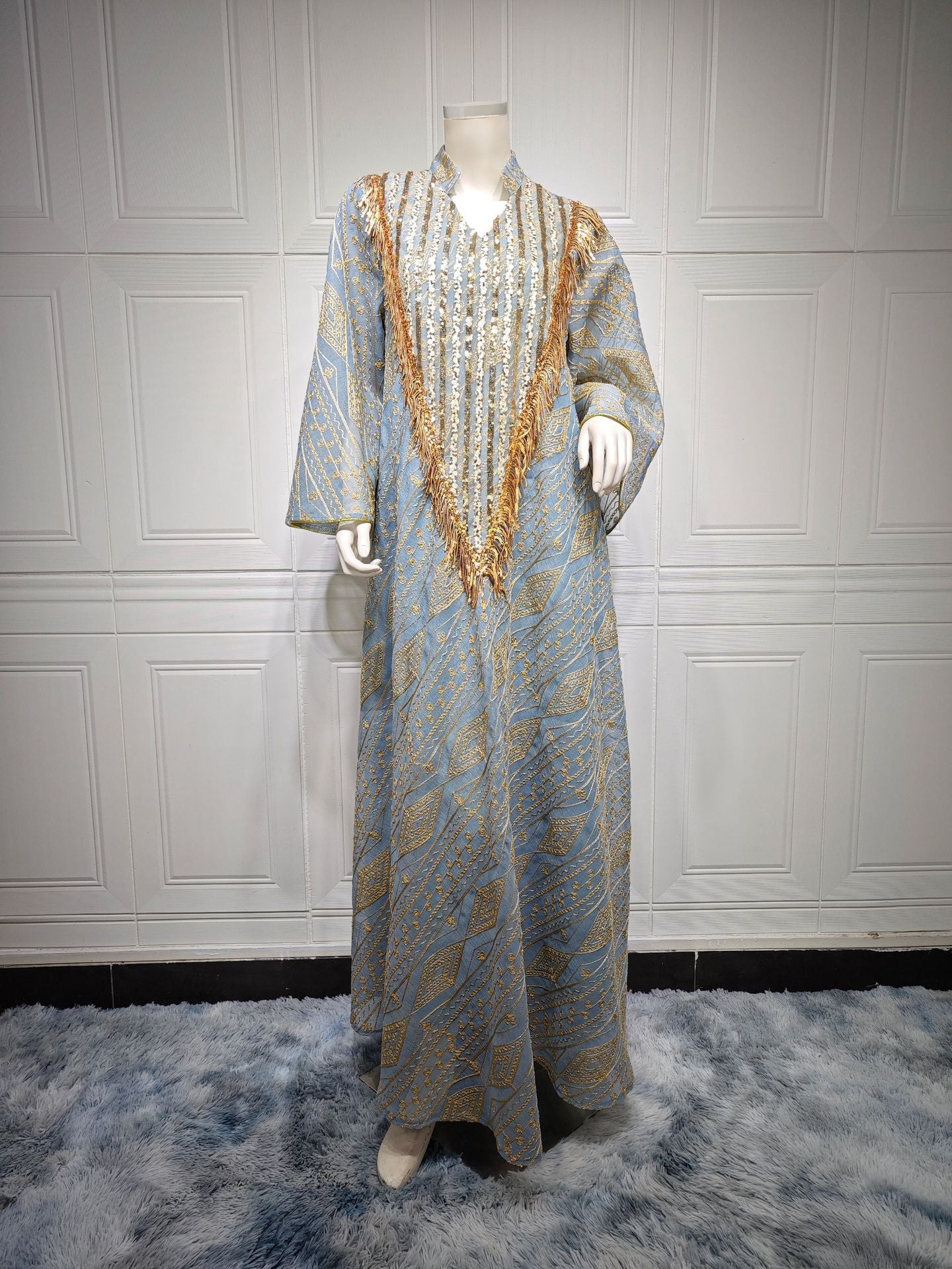 Women's Mesh Embroidered Sequin Jalabiya Dress