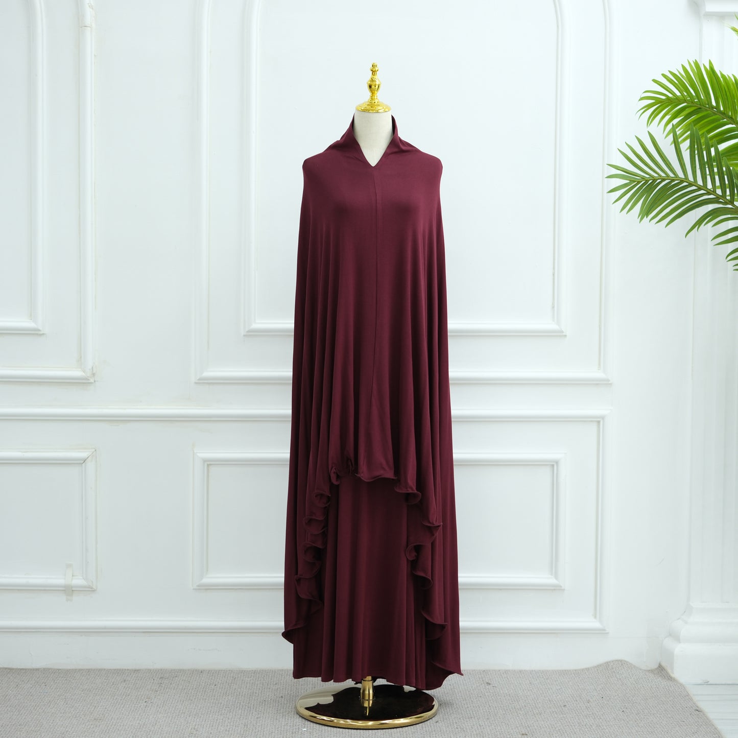Women's Solid Color Dress and Hijab Sets