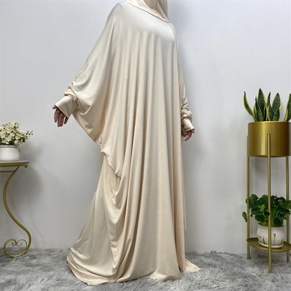 Solid Color Fashion Bat Sleeve Abaya Dress