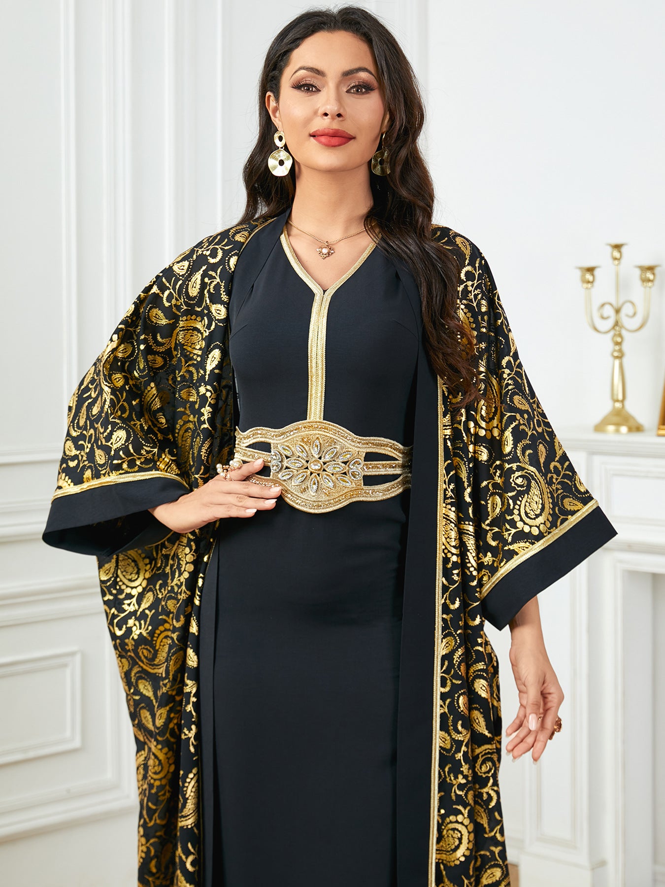 Women's Summer New Muslim Stamped Robe Two Piece Dresses