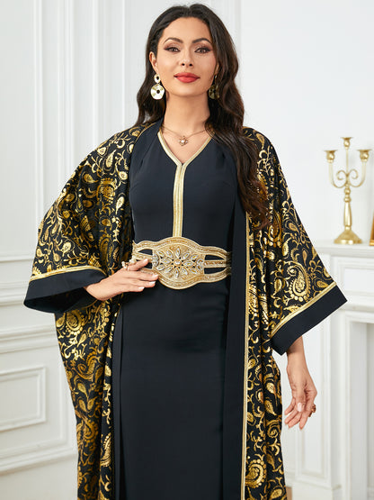 Women's Summer New Muslim Stamped Robe Two Piece Dresses