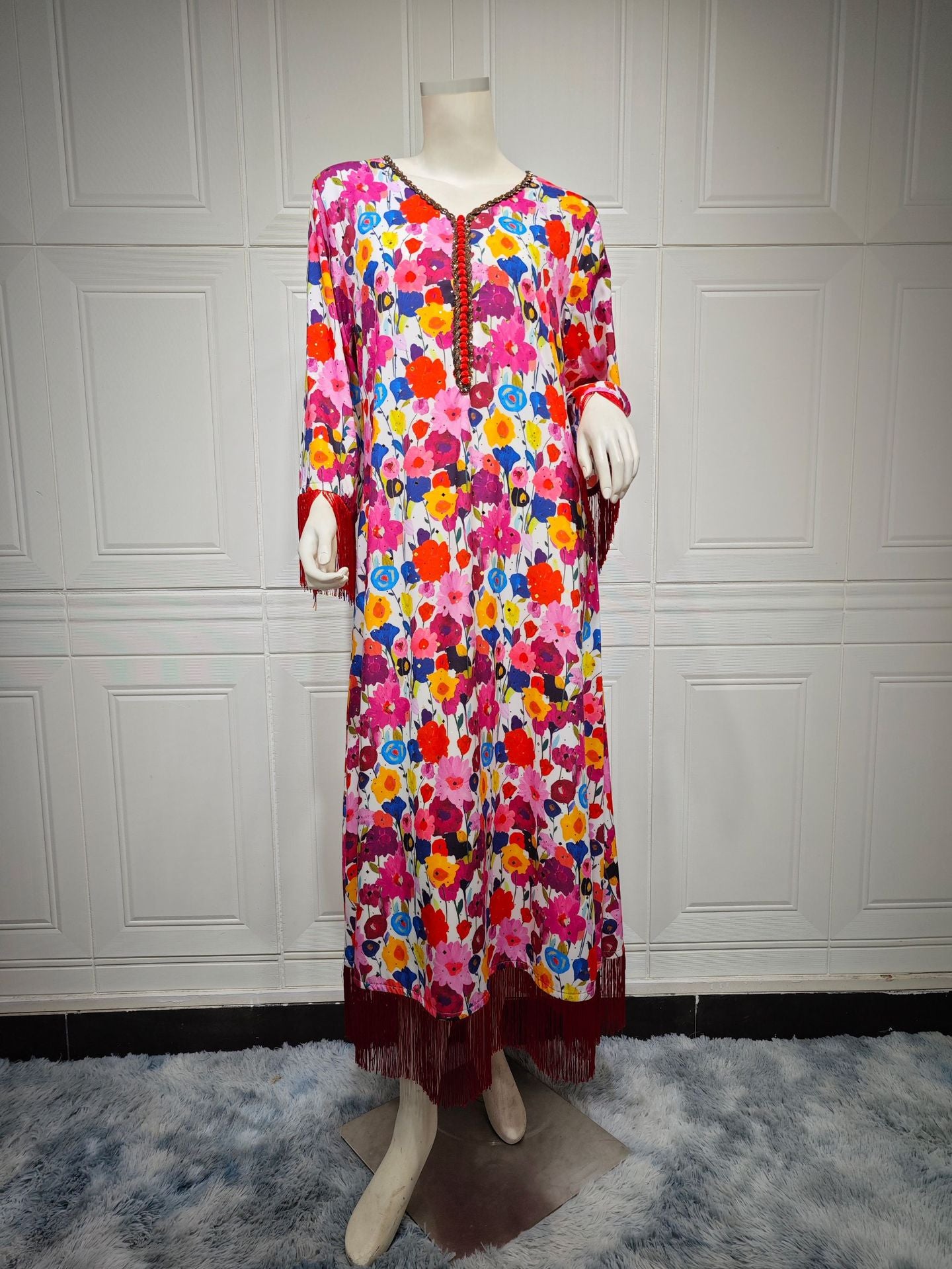 Women's Gilded Print Casual Jalabiya Dress
