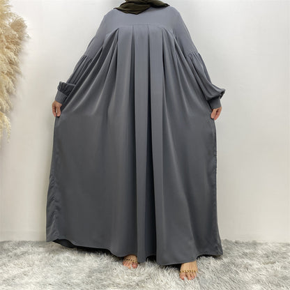 Women's Crewneck Solid Pleated Dress