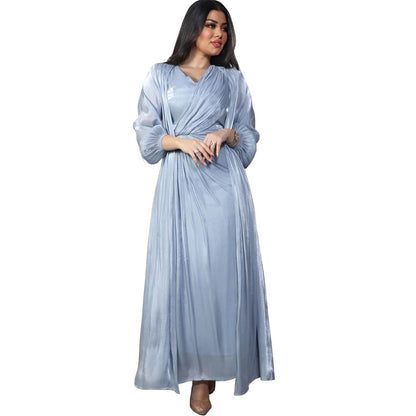 Women Plain Bright Silk Dress Two Piece Sets