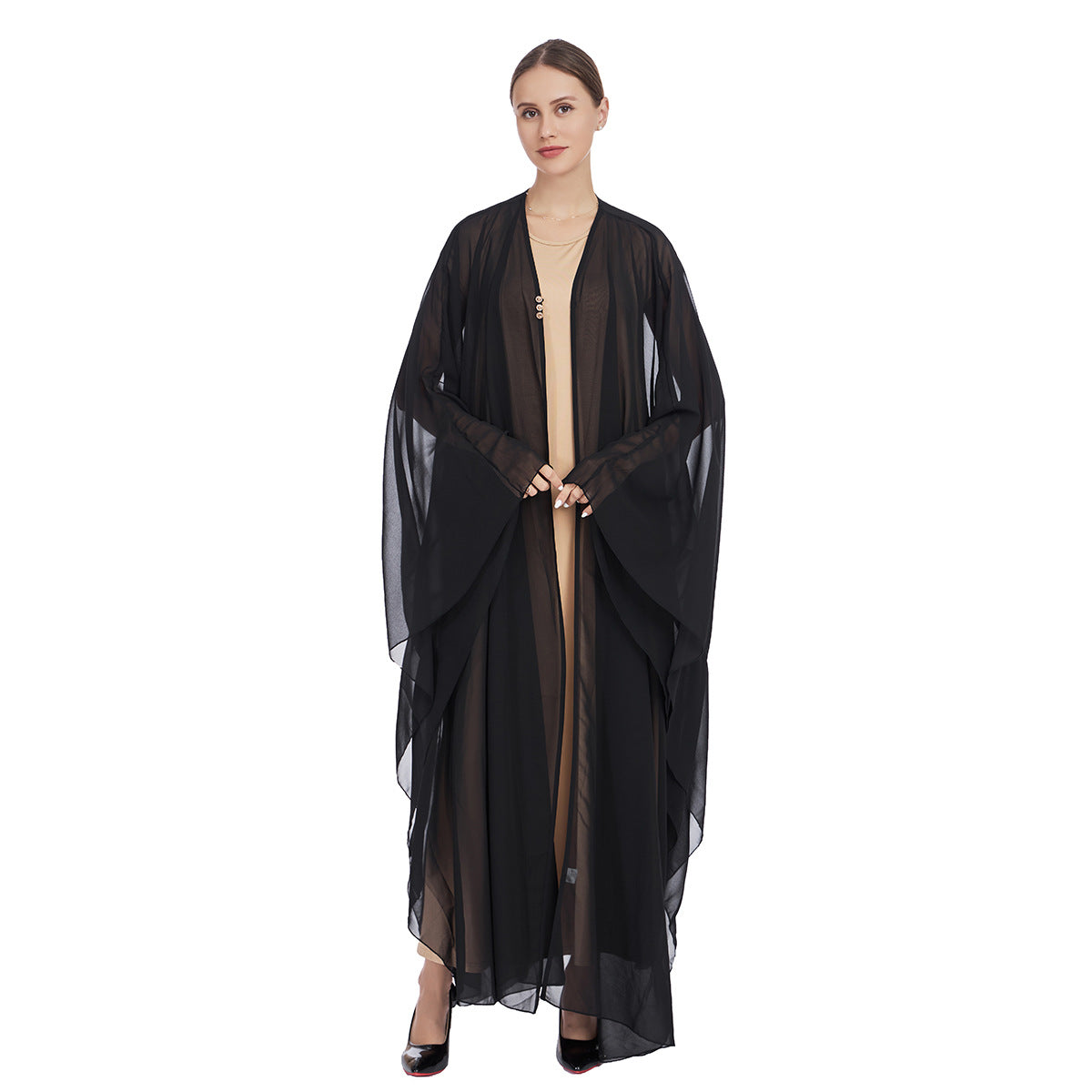 Chiffon Cape and Knitted Inner Long Dress Two-Piece Set