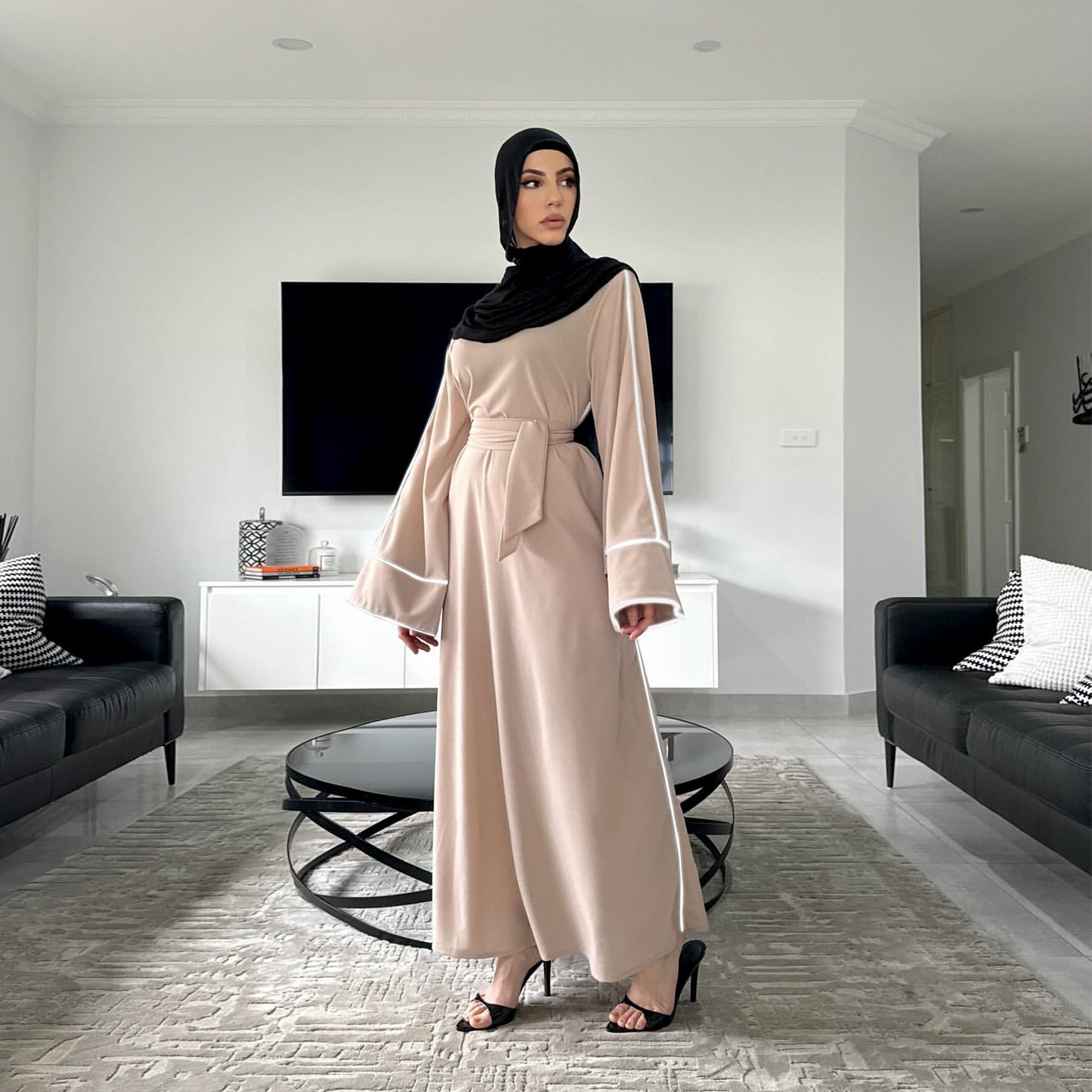 Stylish Solid Color Modest Abaya Dress