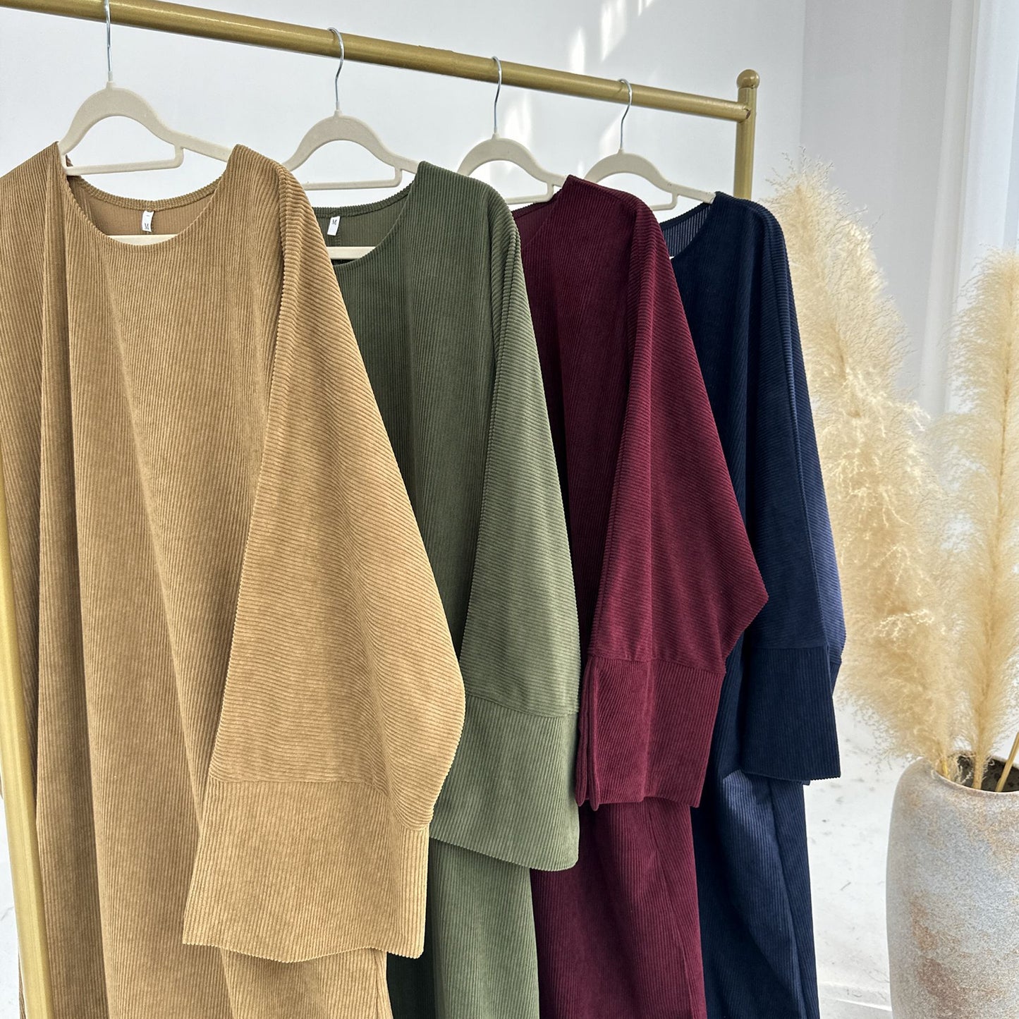 Corduroy Irregular Hem Modest Maxi Dress