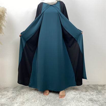 Modest Cardigan Patchwork Fake Two-piece Dress