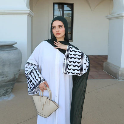 Women's White Abaya Embroidered Robe