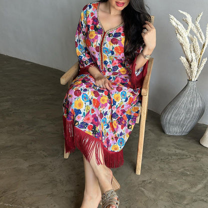 Women's Gilded Print Casual Jalabiya Dress
