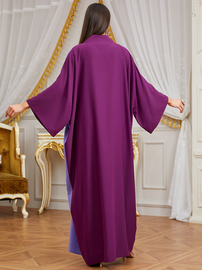 Elegant Contrast Embellished Batwing Kaftan Dress