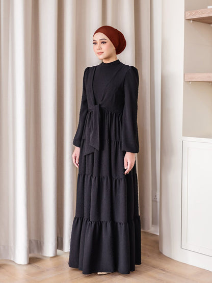 Ruffle Trim Maxi Dress with Lantern Sleeves