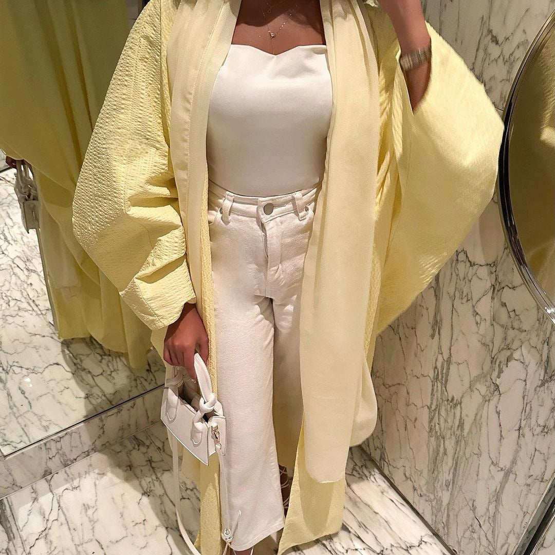 Women's Solid Color Bat-sleeved Yellow Robe