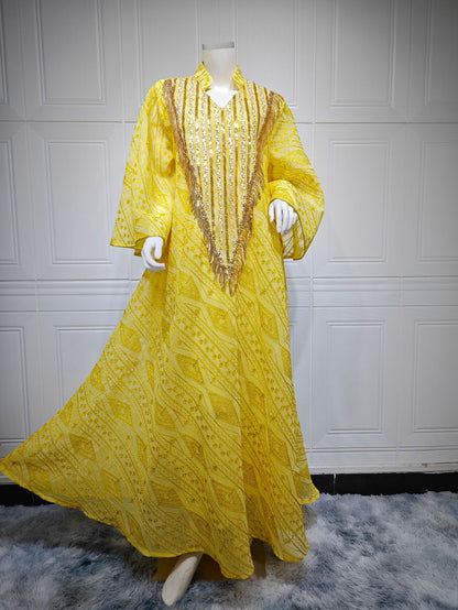 Women's Mesh Embroidered Sequin Jalabiya Dress