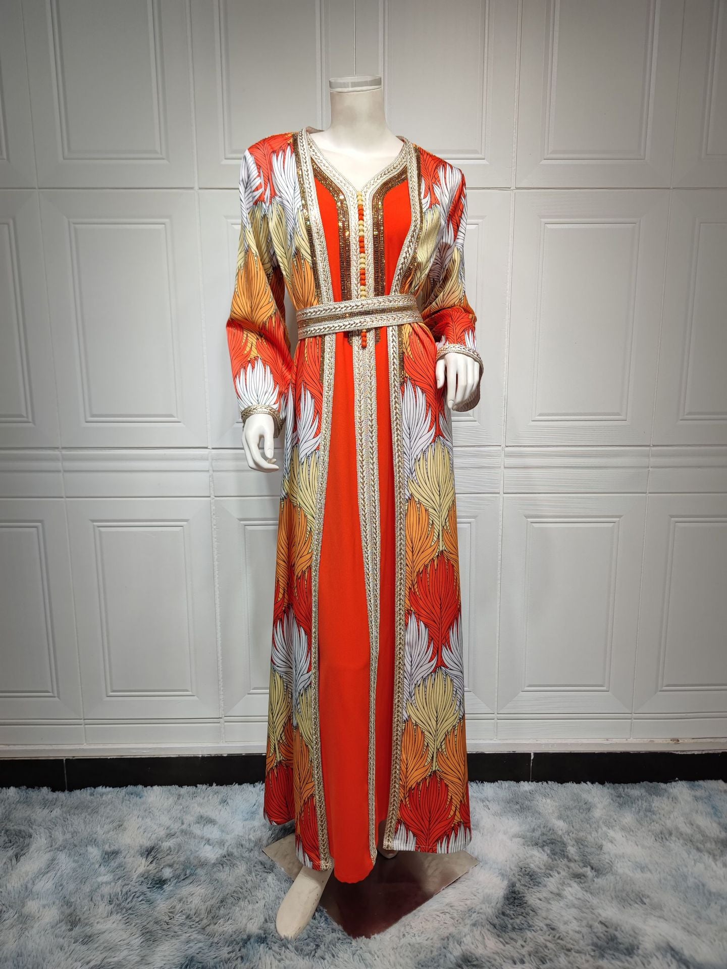 Muslim Diamond-studded Jalabiya Dress Two Piece Sets