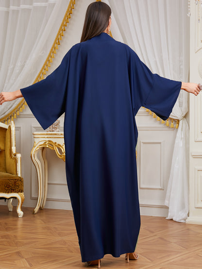 Elegant Contrast Embellished Batwing Kaftan Dress