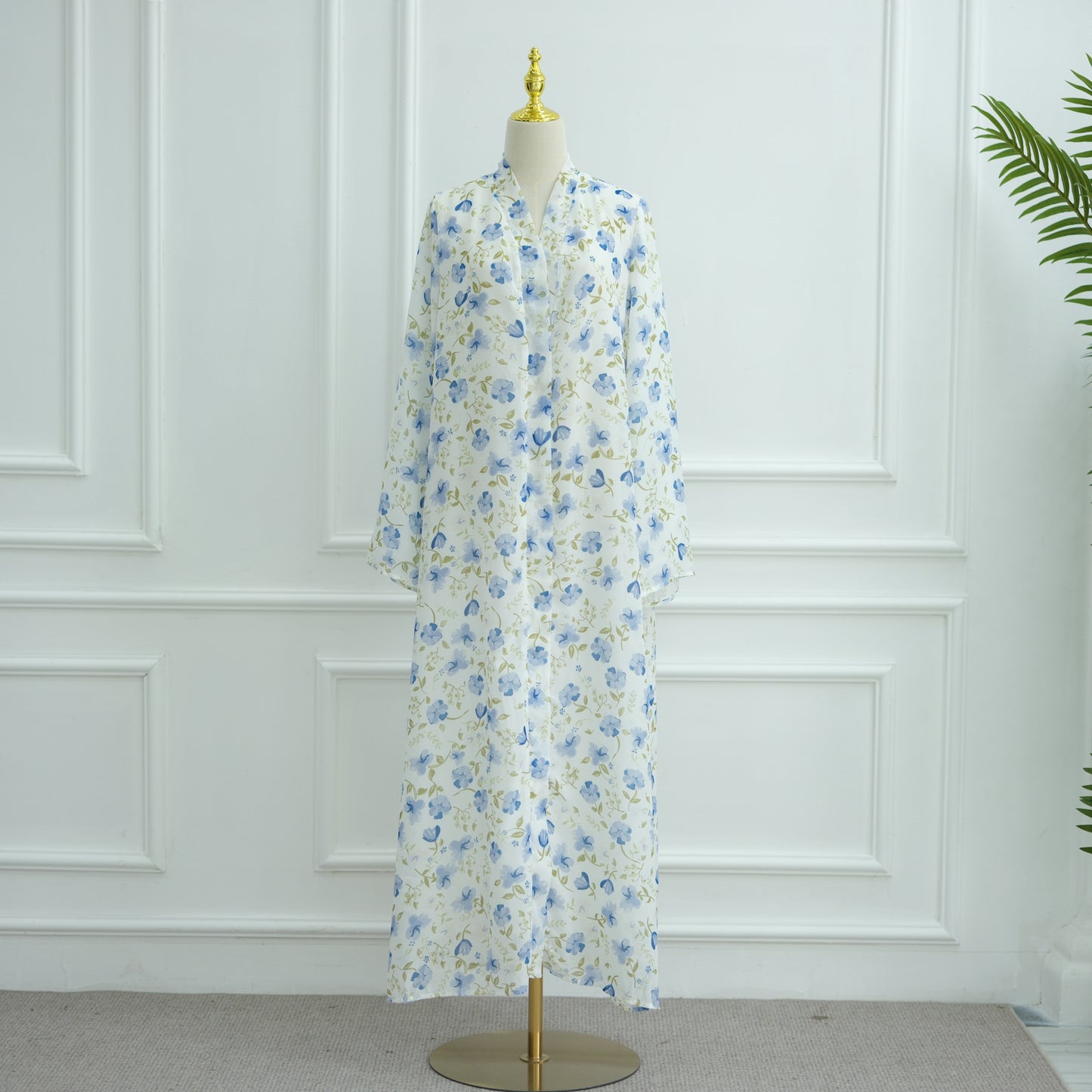 Printed Hijab Set with Double Layer Chiffon Open Cardigan