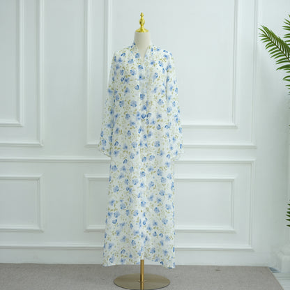 Printed Hijab Set with Double Layer Chiffon Open Cardigan