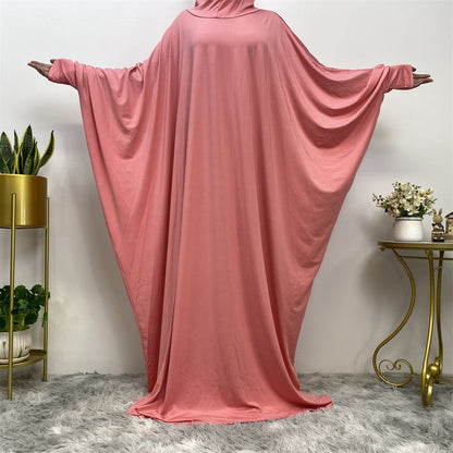 Solid Color Fashion Bat Sleeve Abaya Dress