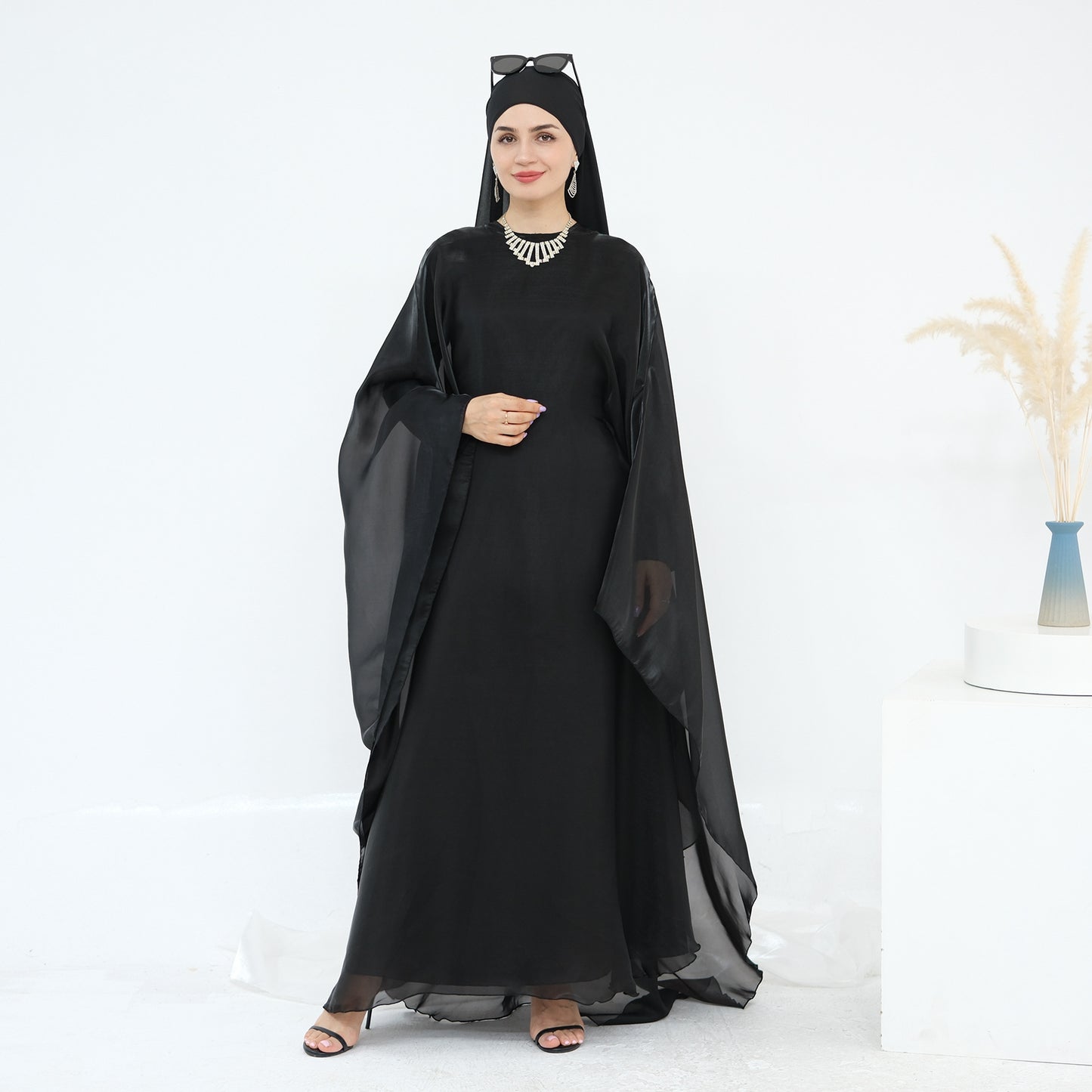 Solid Elegant Dubai Muslim Long Robe Two-Piece Set