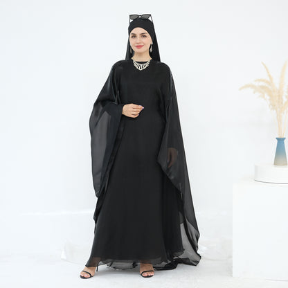 Solid Elegant Dubai Muslim Long Robe Two-Piece Set