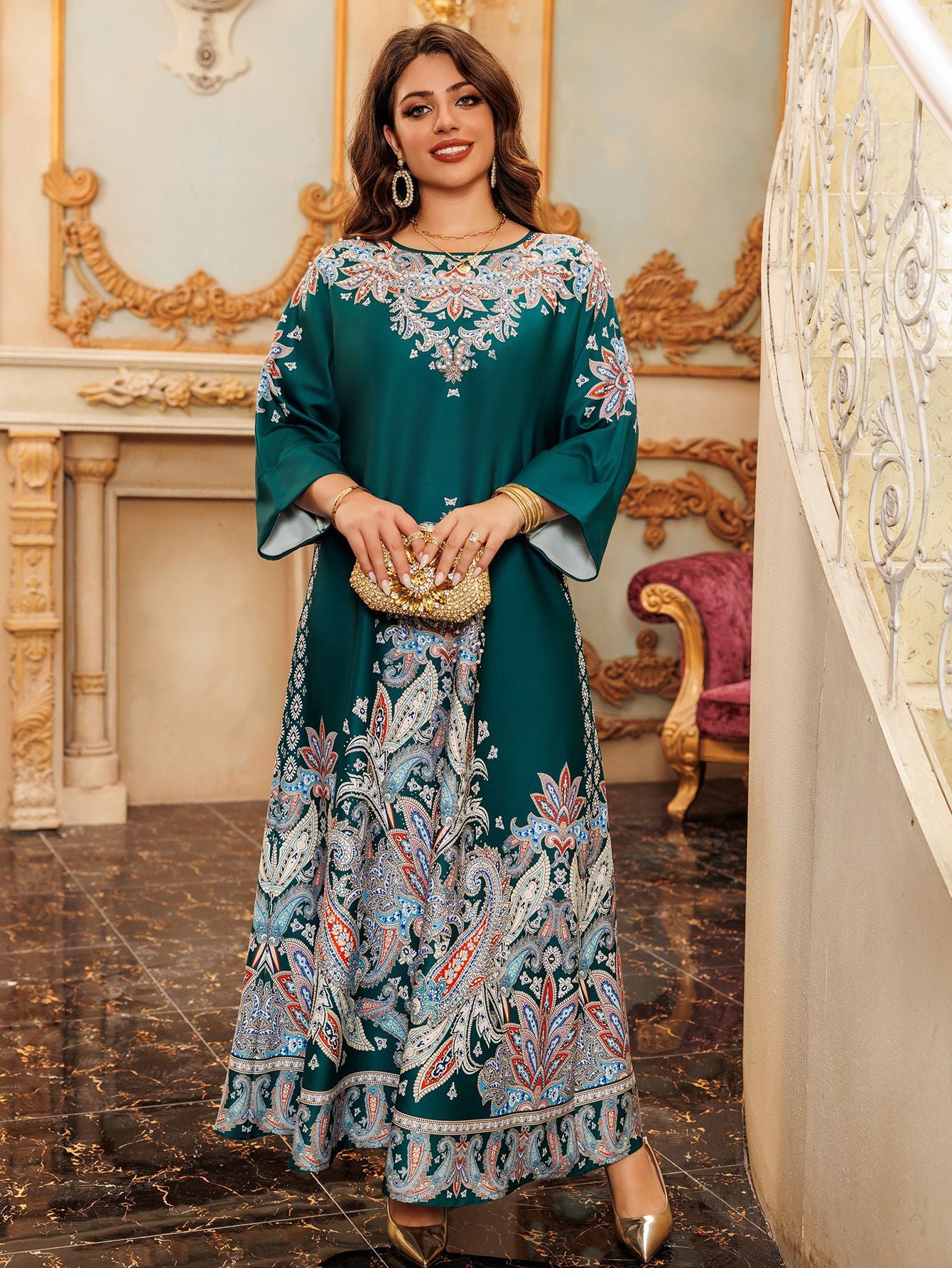 Women's Printed Flower Hot Diamond Dress