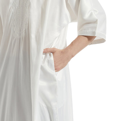 Men's Satin Mid-sleeved Embroidered Robe