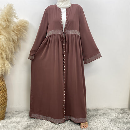 Women's Solid Color Hot Diamond Beaded Dress with Side Pockets