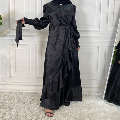 Modest Party Satin Dress with Ruffle Hem