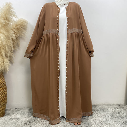 Women's Solid Color Hot Diamond Beaded Dress with Side Pockets