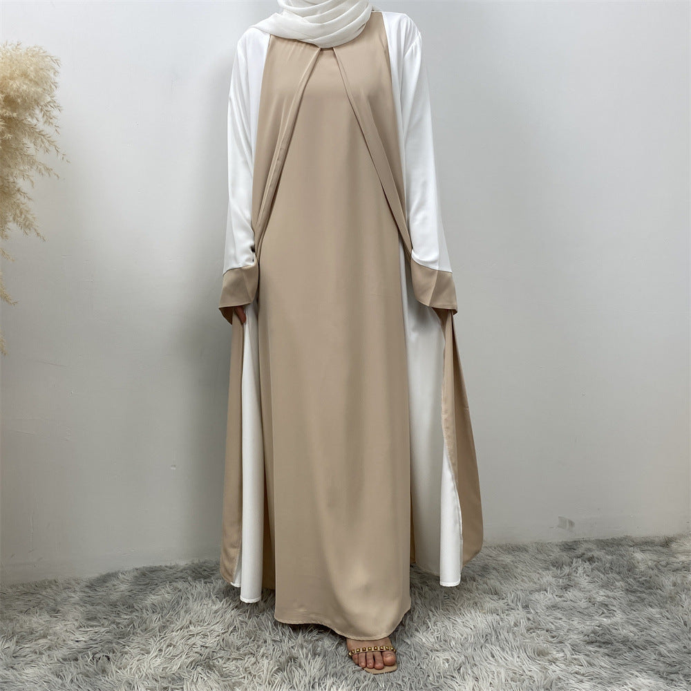 Modest Cardigan Patchwork Fake Two-piece Dress