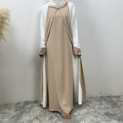 Modest Cardigan Patchwork Fake Two-piece Dress