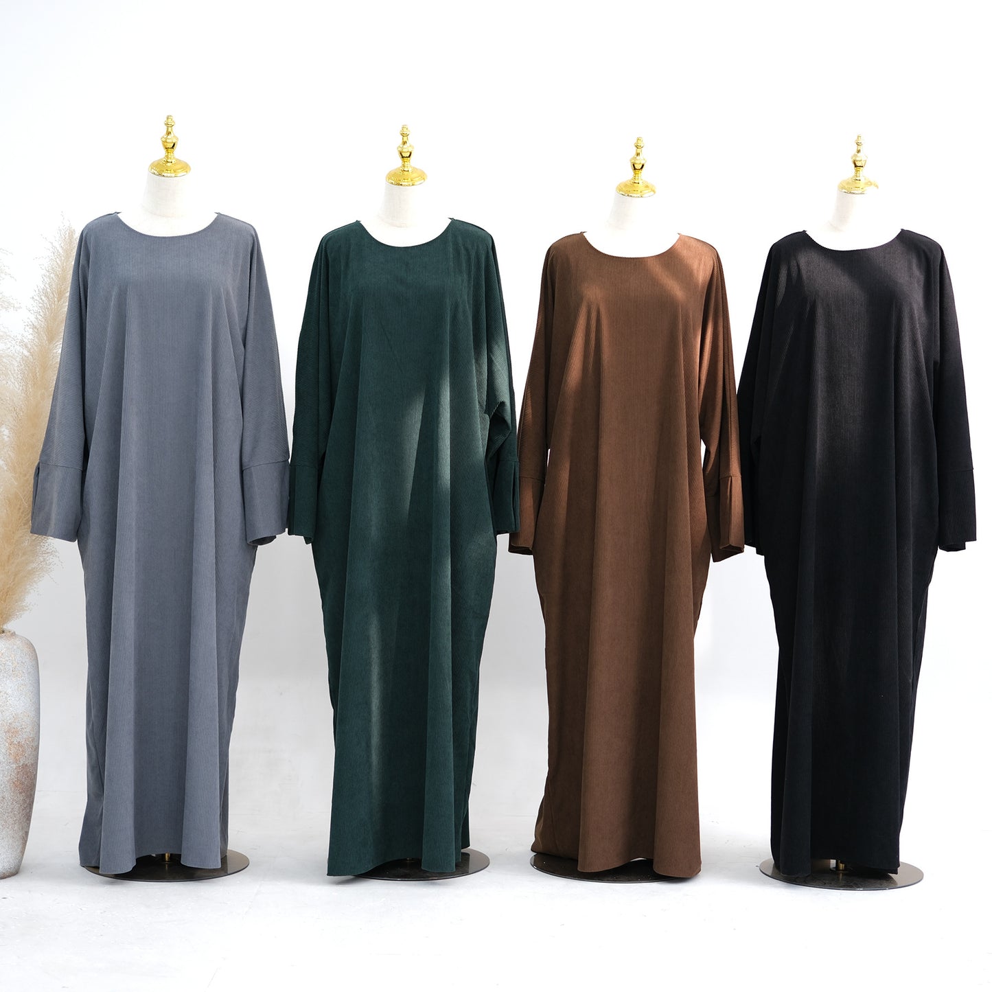 Corduroy Irregular Hem Modest Maxi Dress