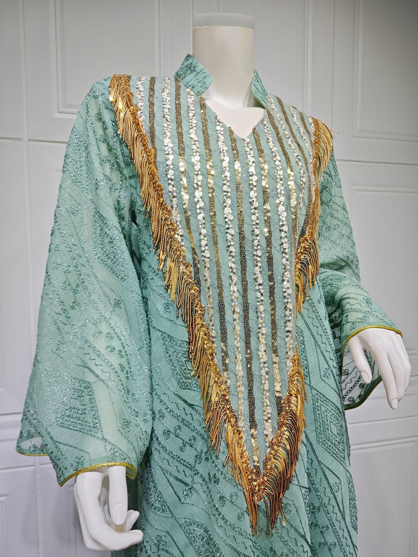 Women's Mesh Embroidered Sequin Jalabiya Dress