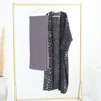 Leopard Abaya Open Front Cardigan in Lightweight Chiffon
