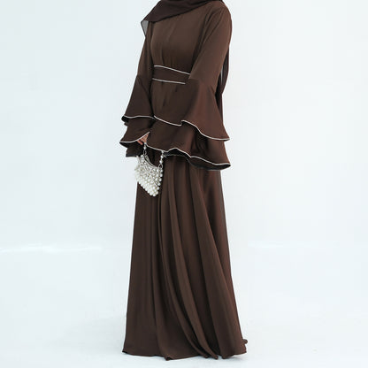 Beaded Nida Double-Layer Flare Sleeve Luxury Modest Maxi Dress