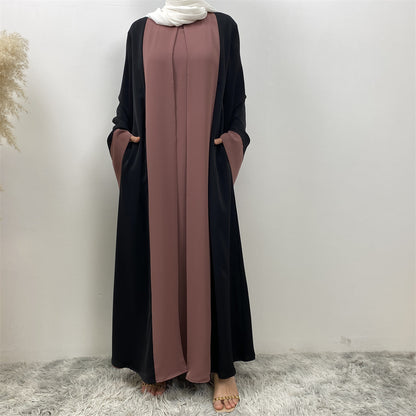Muslim Patchwork Fake 2 Piece Abaya Dress