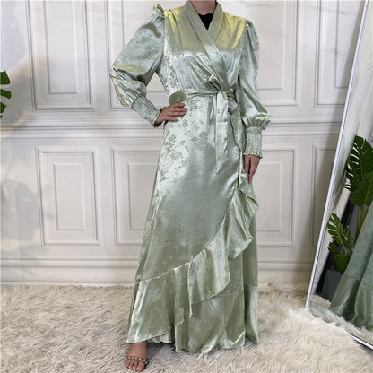 Modest Party Satin Dress with Ruffle Hem
