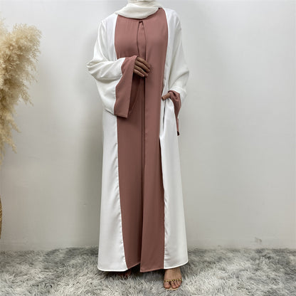 Modest Cardigan Patchwork Fake Two-piece Dress