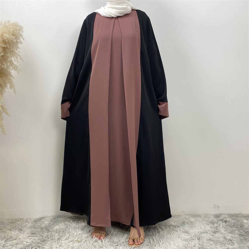 Modest Cardigan Patchwork Fake Two-piece Dress