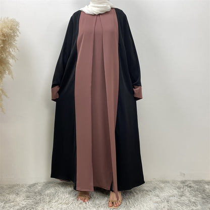 Modest Cardigan Patchwork Fake Two-piece Dress