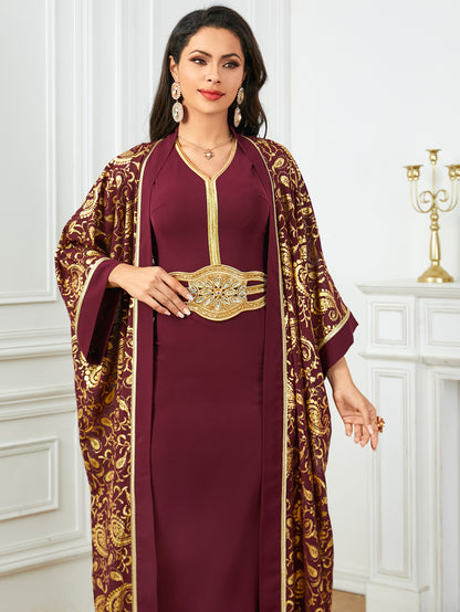 Women's Summer New Muslim Stamped Robe Two Piece Dresses