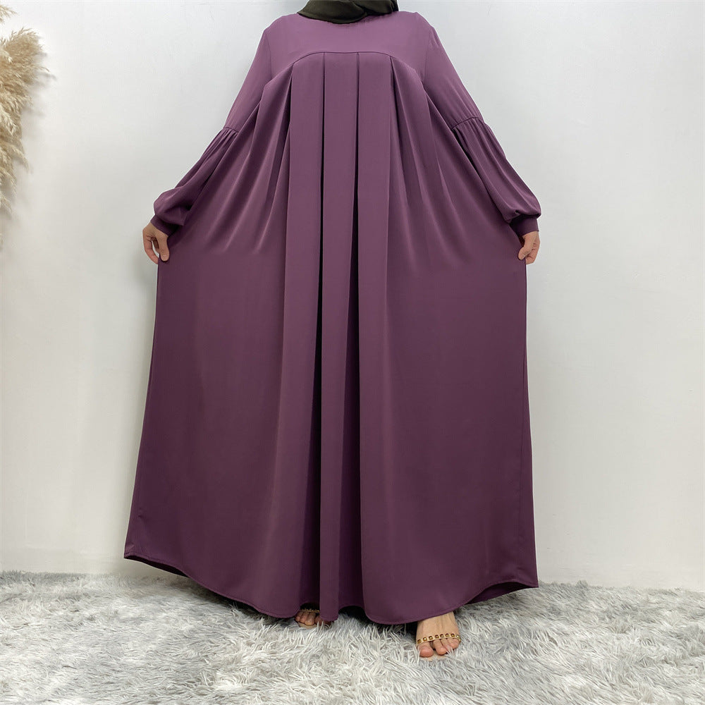 Women's Crewneck Solid Pleated Dress